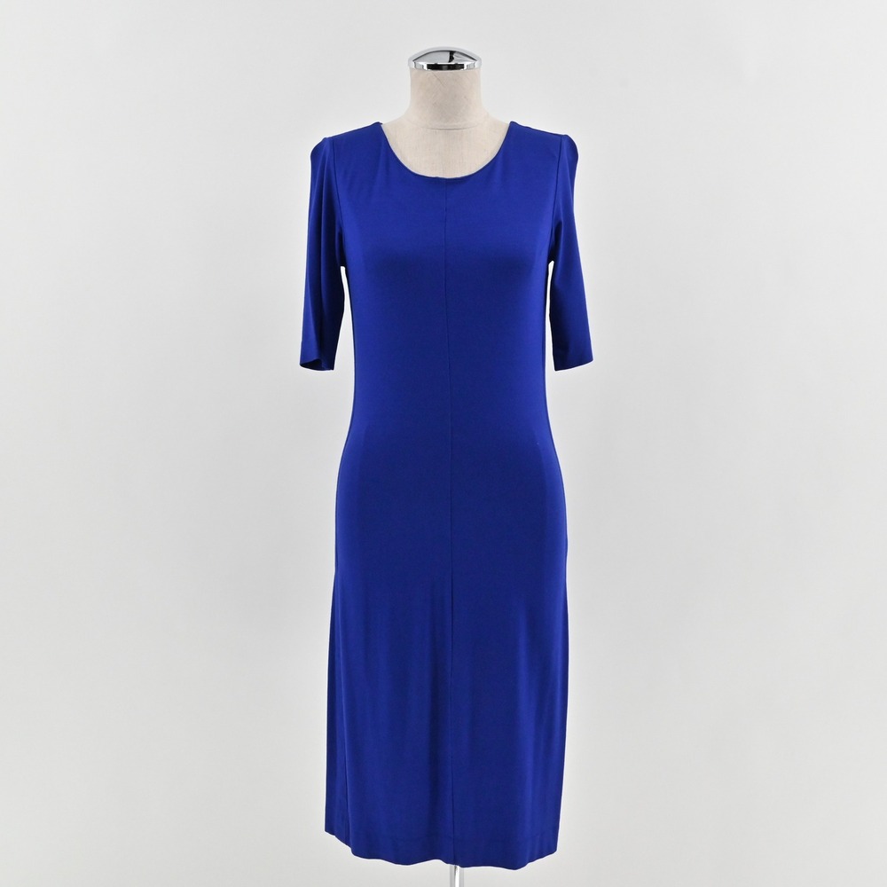 Diane Von Furstenberg Raquel Scoop Neck Sheath Dress Size S Blue Midi Stretch